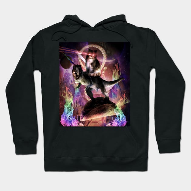 Evil Space Laser Cat On Dinosaur Unicorn On Taco Hoodie by Random Galaxy